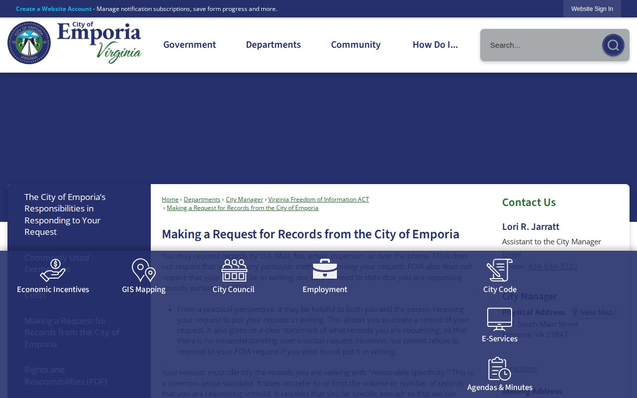 Emporia public records request route for adult booking and arrest records