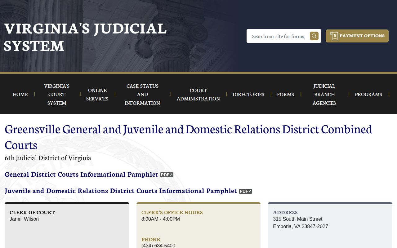 Greensville County Virginia combined court schedule and contact page