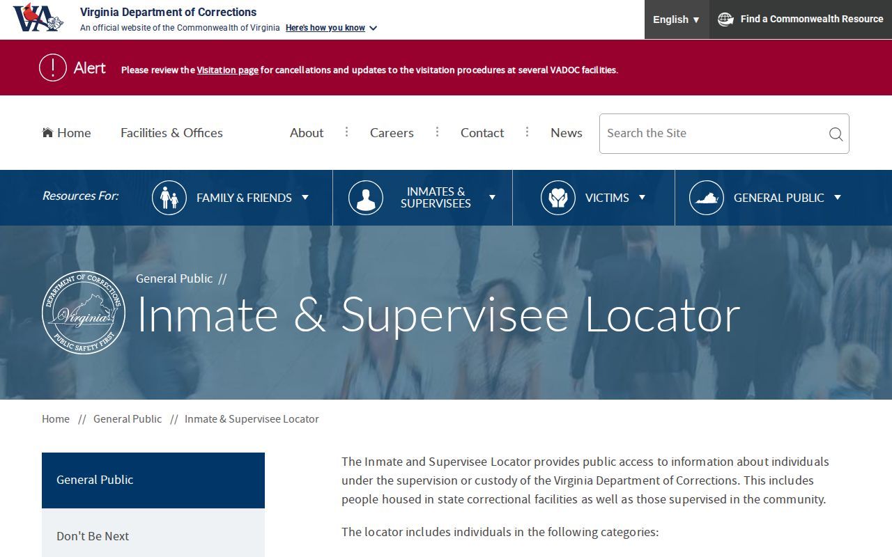Virginia Department of Corrections state custody locator for Greensville County context