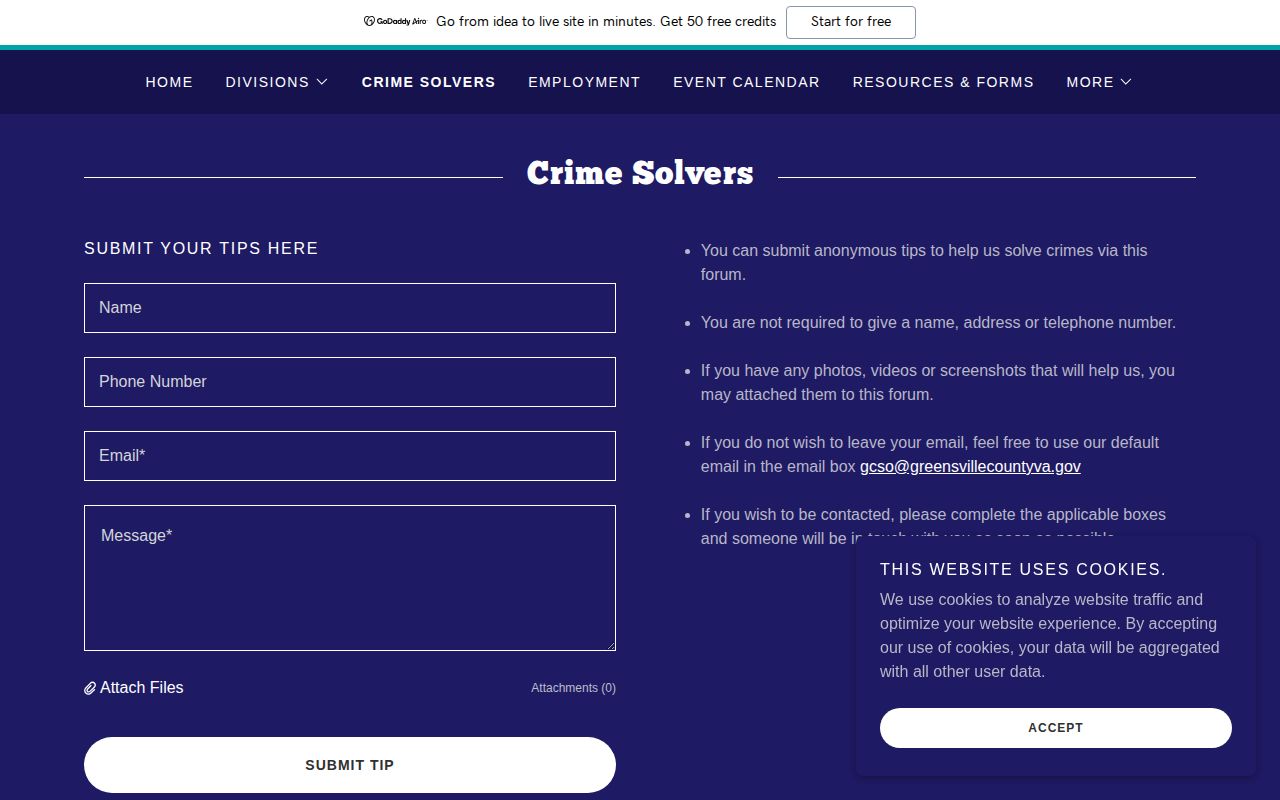 Greensville County Crime Solvers anonymous tip route